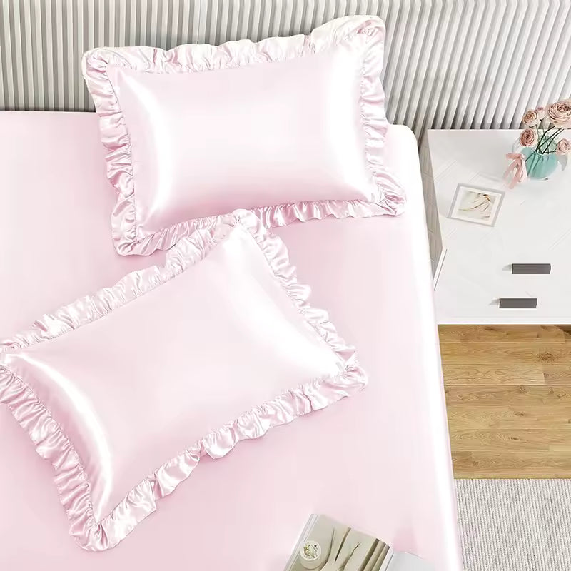 Ruffled Satin Pillowcase Set