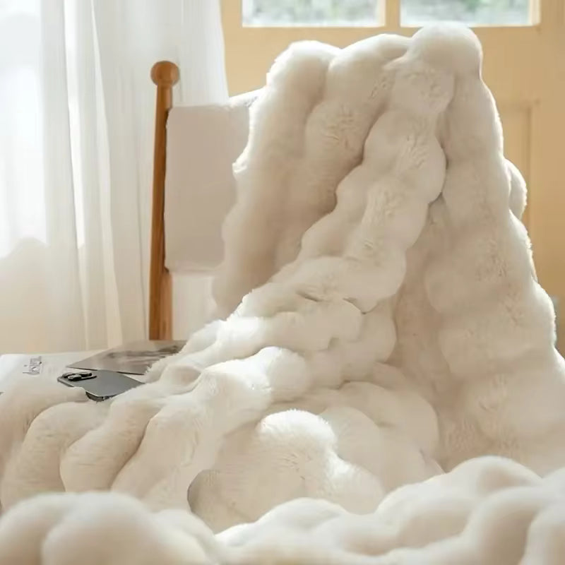 Bubble Fleece Faux Fur Throw Blanket