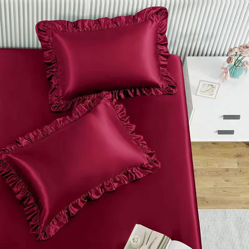 Ruffled Satin Pillowcase Set