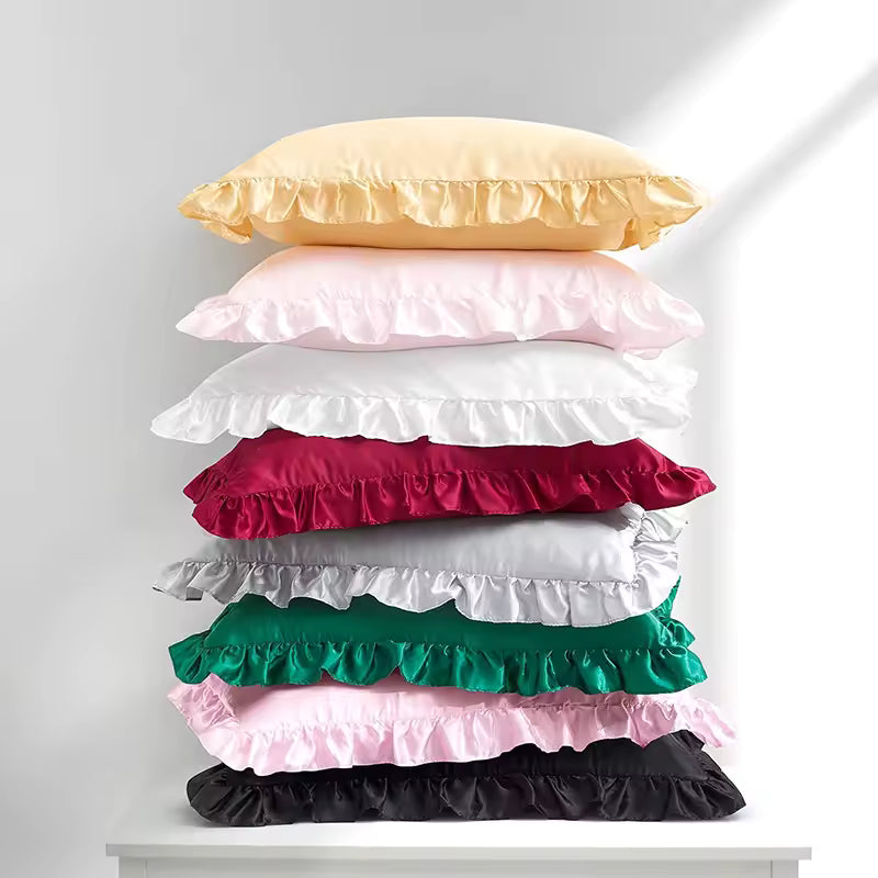 Ruffled Satin Pillowcase Set