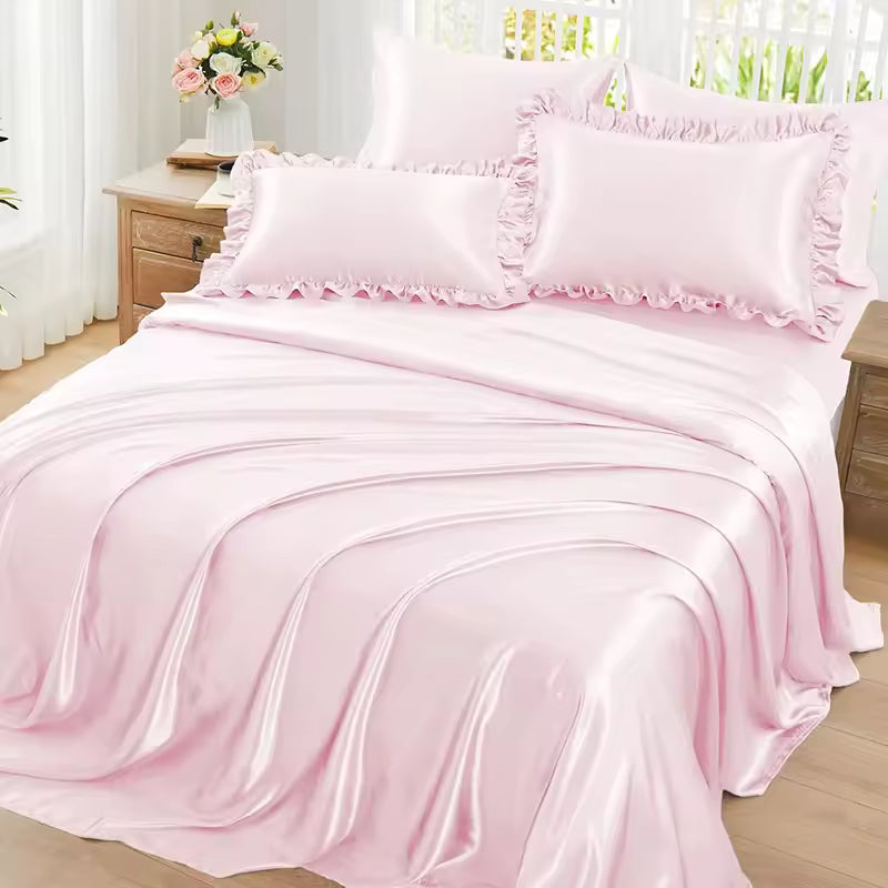 Ruffled Satin Pillowcase Set